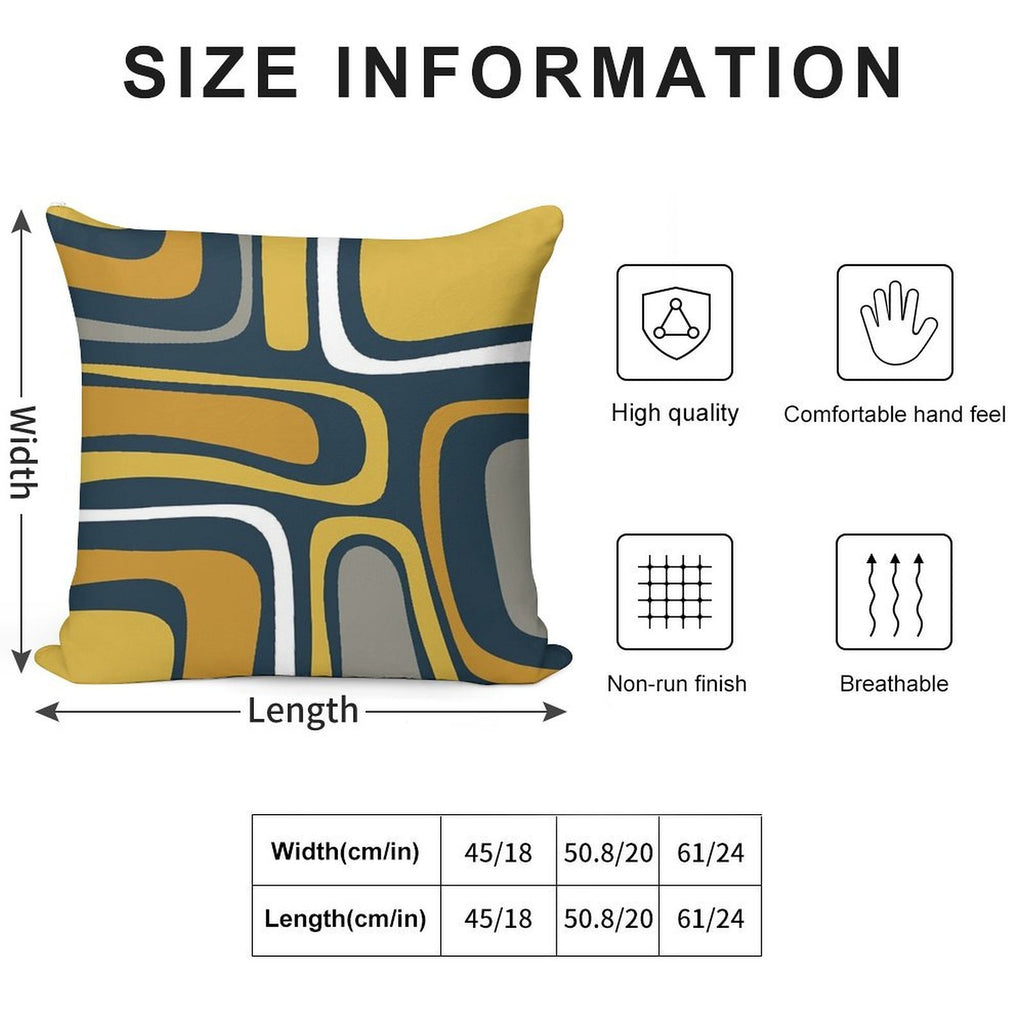 Palm Springs Mid-Century Modern Abstract Pattern in Light And Dark Mustard, Gray, And White on Navy Blue Soft Skin-Friendly Throw Pillow