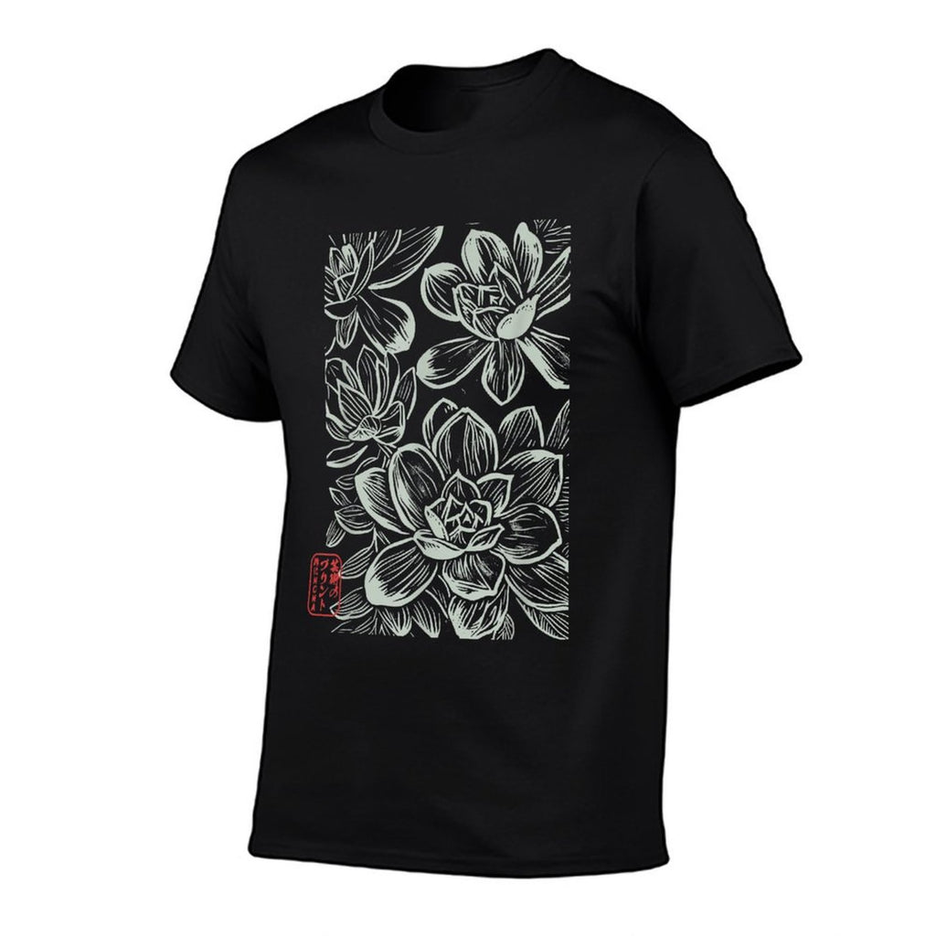 Japanese Boho Flowers – Sumi-e Style Floral Botanical Art  Rolled Sleeves T-Shirt