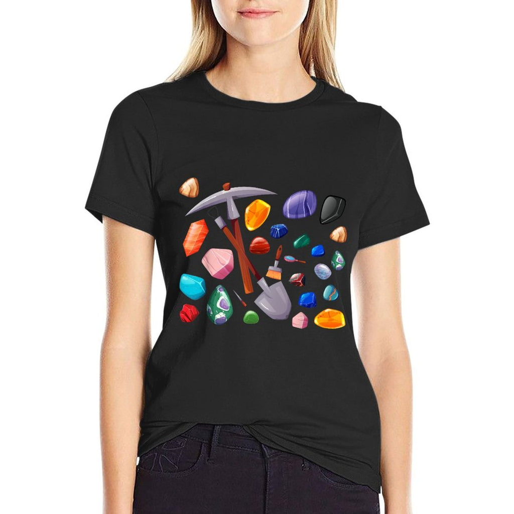 Crystals Minerals Hobby Geologist Gemstone Quotes Mining Tools Graphic Funny Science Gem Hunters Scientists, Small, Black  Easy-care T-Shirt
