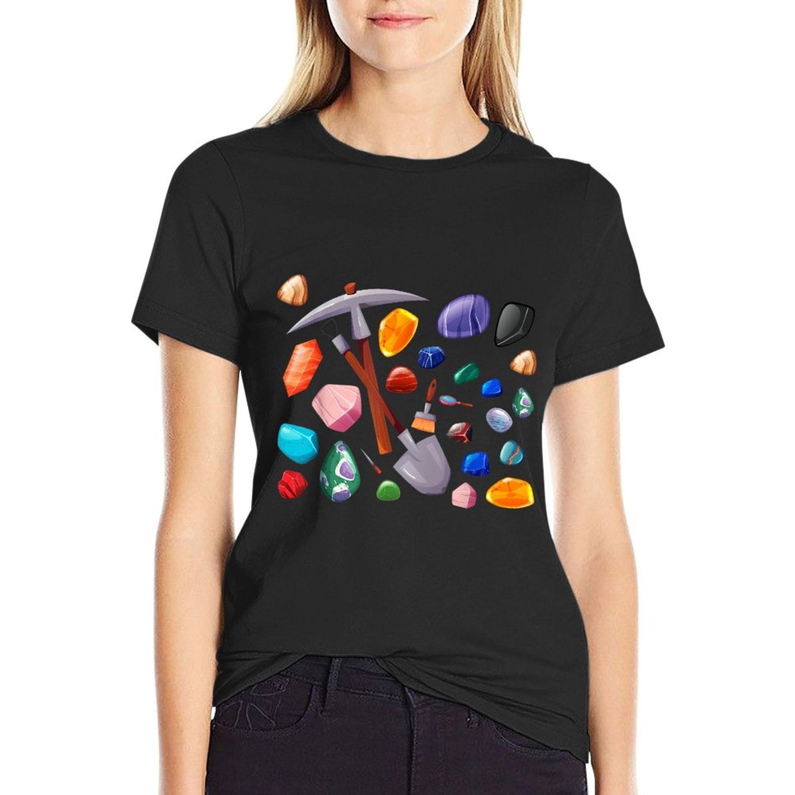 Crystals Minerals Hobby Geologist Gemstone Quotes Mining Tools Graphic Funny Science Gem Hunters Scientists, Small, Black  Easy-care T-Shirt