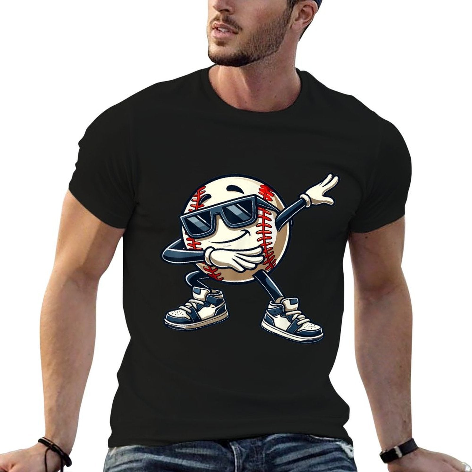 Dabbing Baseball Ball Kids Boys Men Funny Baseball  Summer-ready Fabric T-Shirt