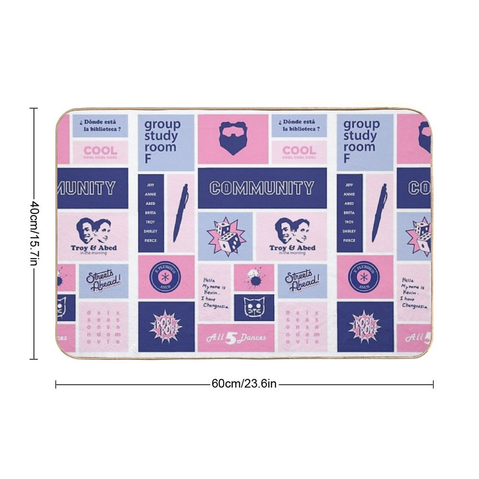 Community Collage Pink  Blue  Absorbent Bath Mat