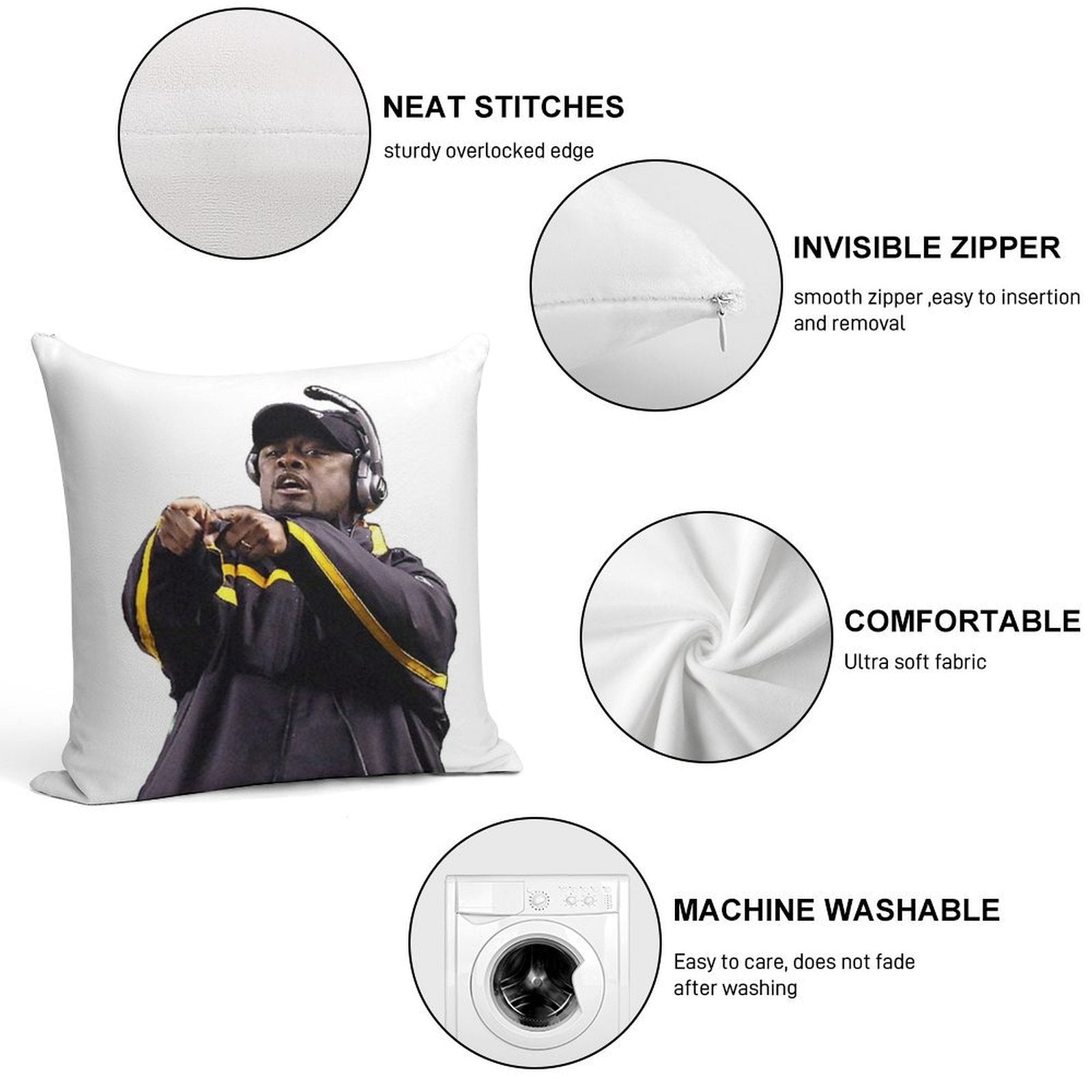 Mike Tomlin Soft Washable Throw Pillow