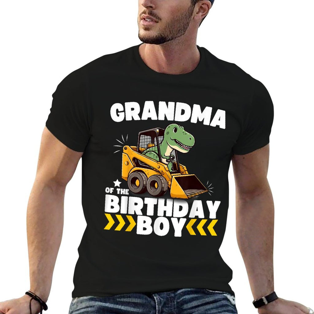 Grandma of The Birthday Boy Dinosaur Construction Worker  Summer-ready Fabric T-Shirt