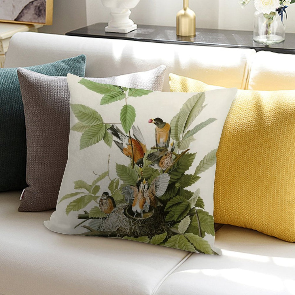 American Robin - John James Audubon Birds of America Soft Washable Throw Pillow