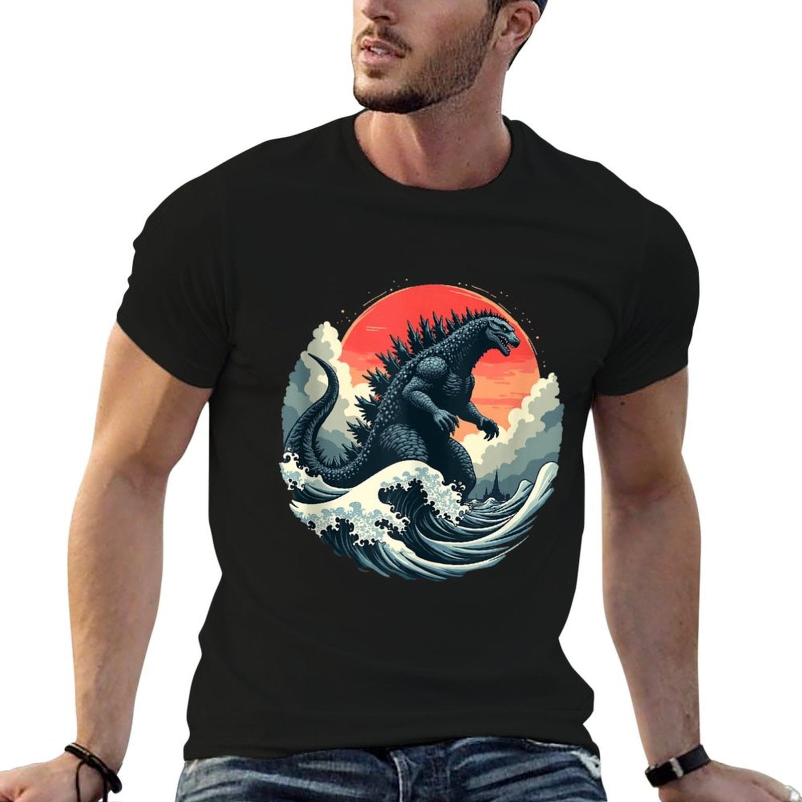 Vintage Japanese Kaiju Monster The Great Wave Off Kanagawa  Classic T-Shirt
