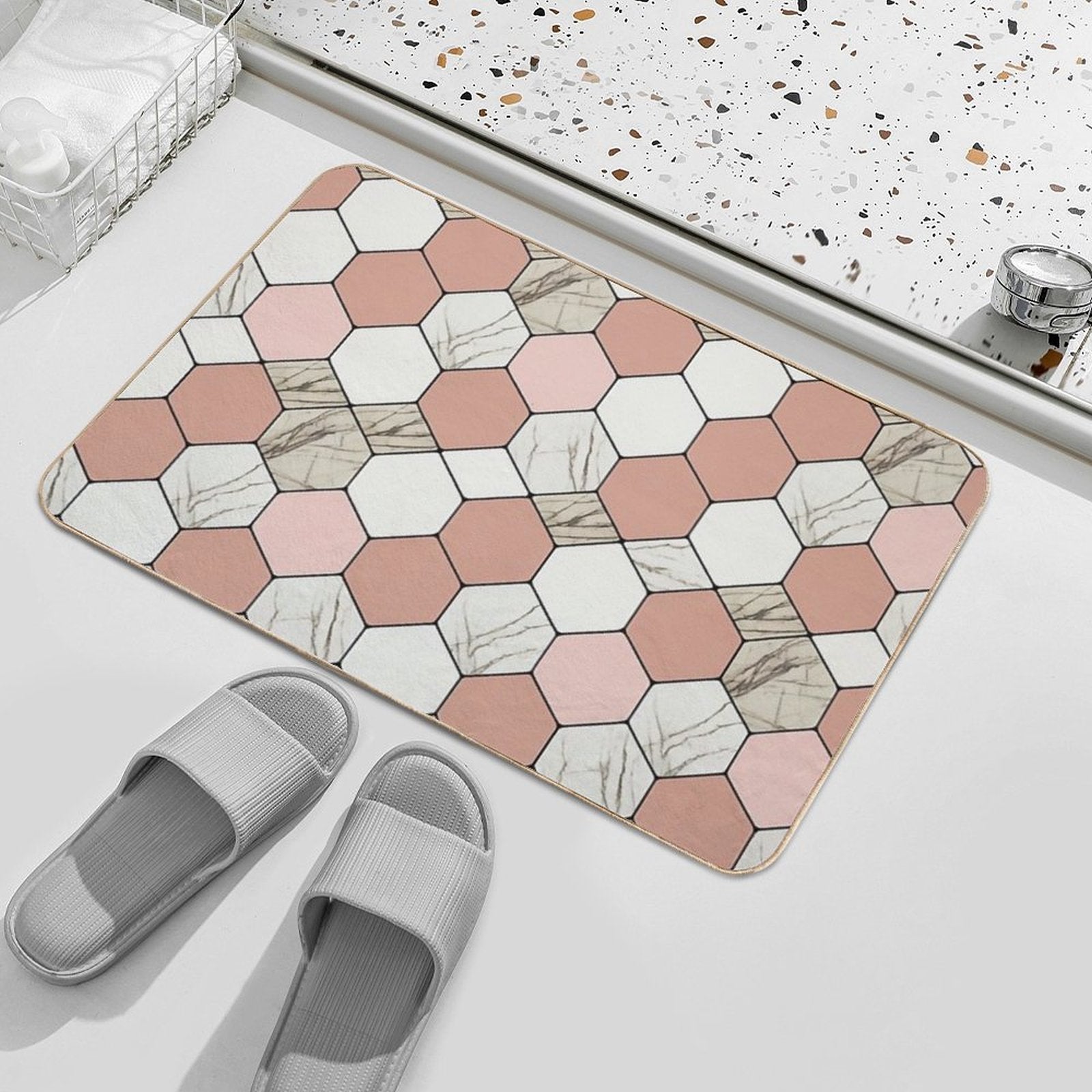 Pink Marble Pattern  Easy To Clean Bath Mat
