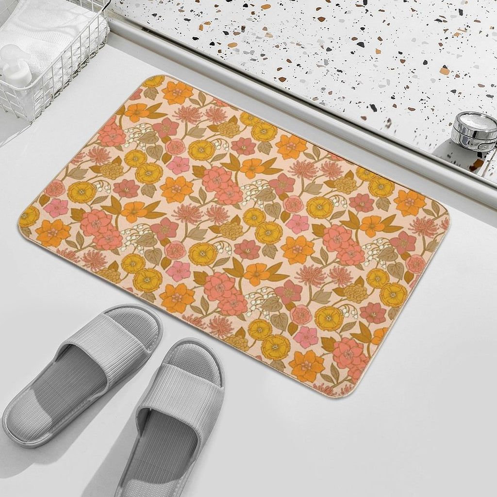 Botanical Blooms Vintage Retro Blush Petal  Rapid-Drying Bath Mat