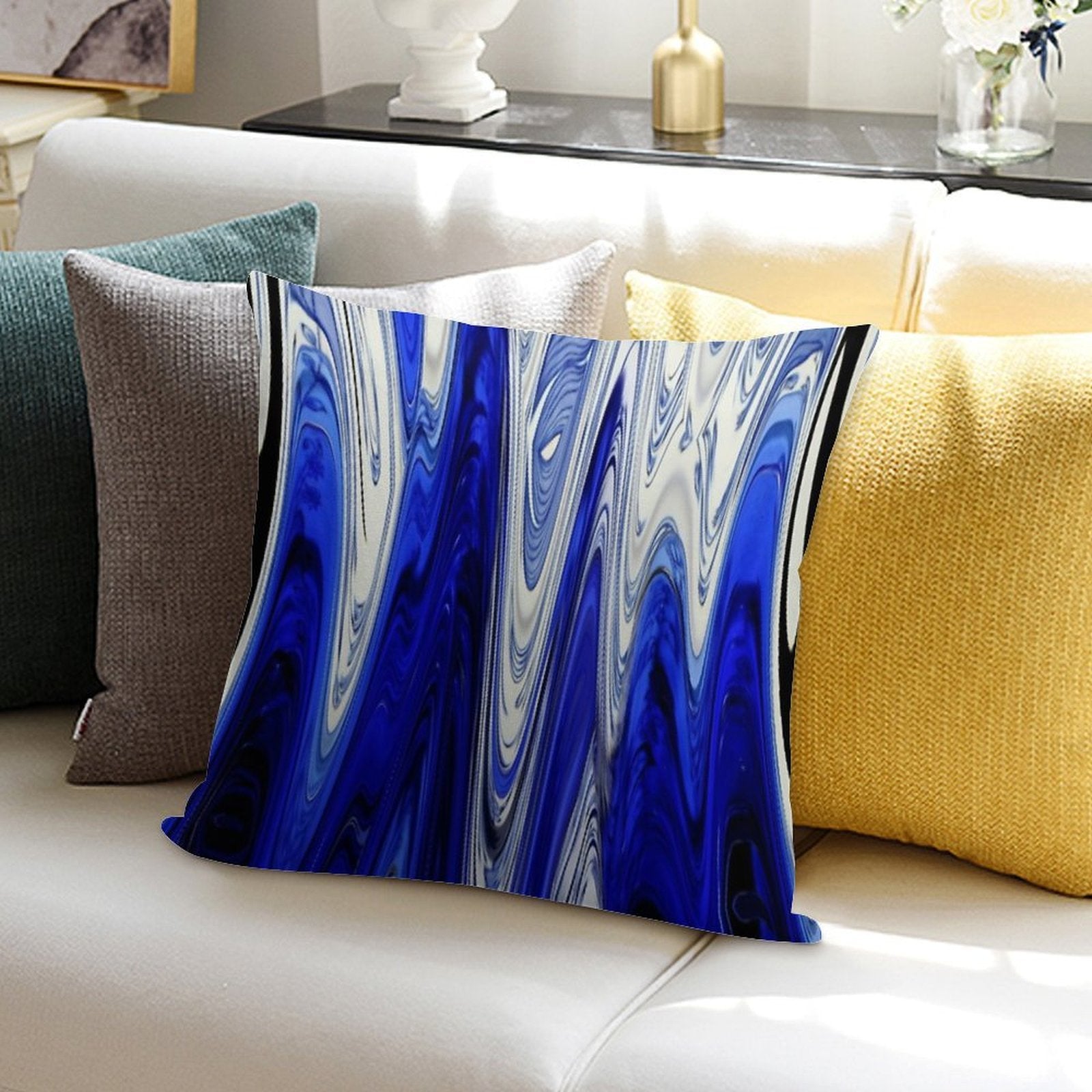 Zigzag Cobalt Blue Soft Skin-Friendly Throw Pillow