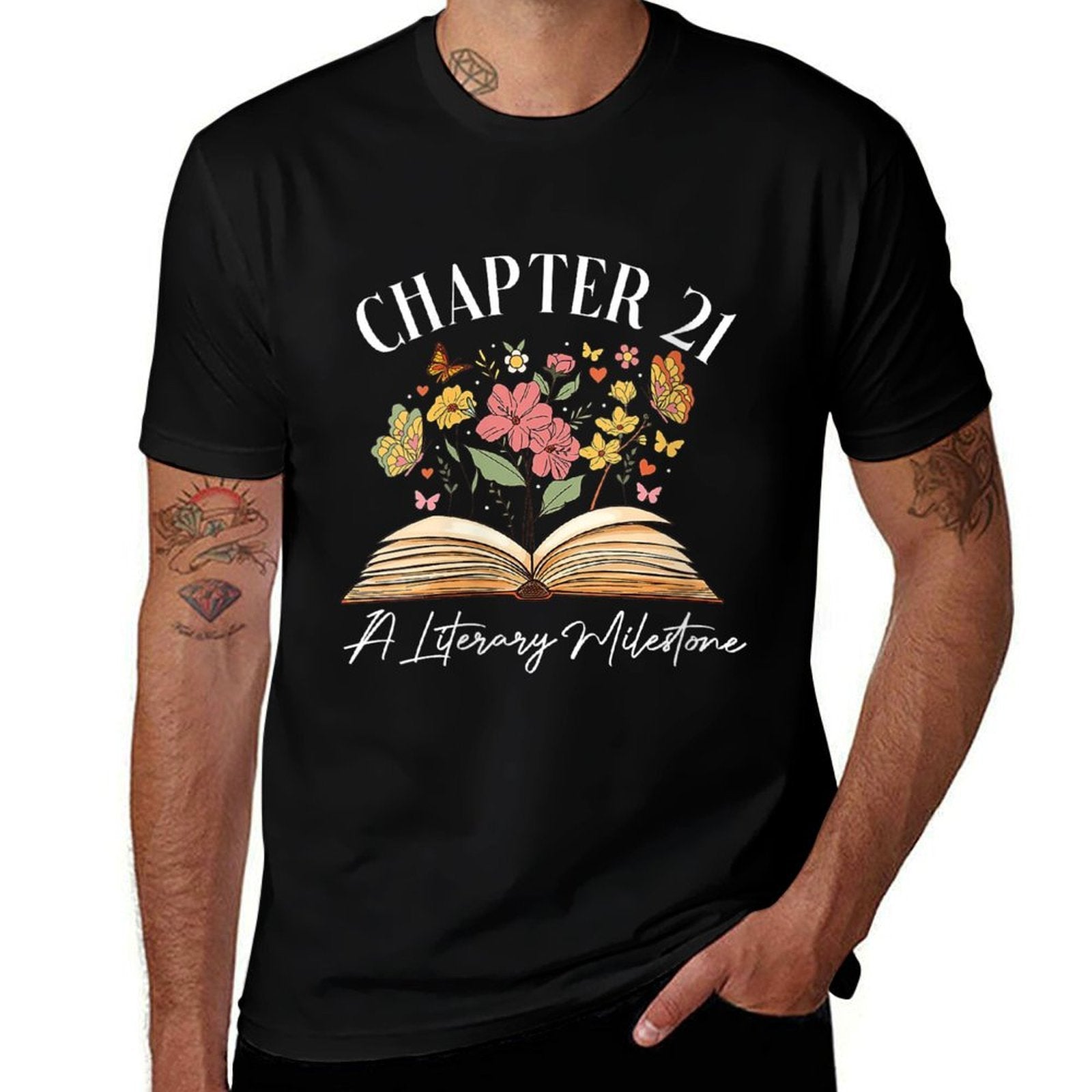 Womens Chapter 21 A Literary Milestone Flower Book 21st Birthday  Relaxed-fit T-Shirt