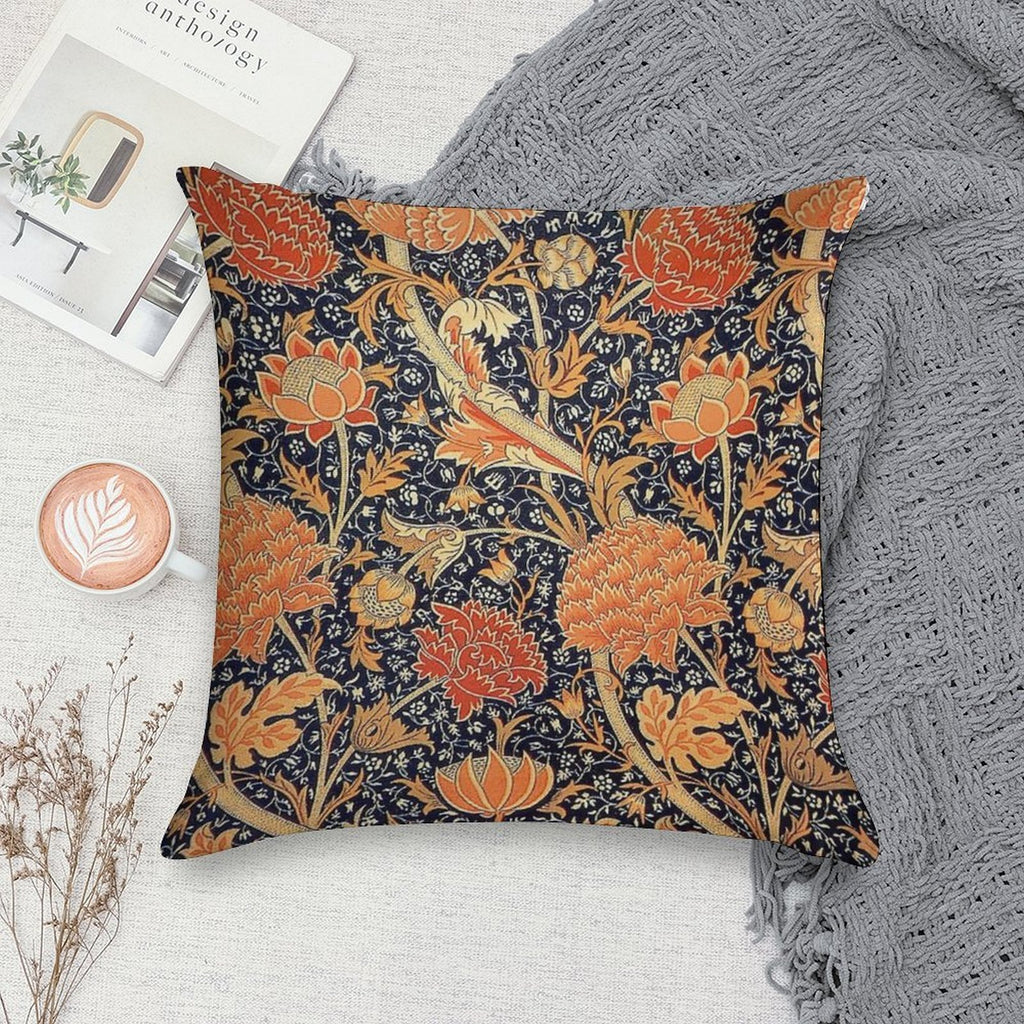 William Morris Cray Blue And Orange Soft High-Density Material Throw Pillow