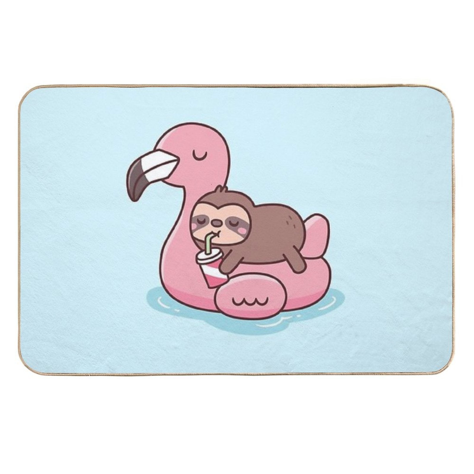 Cute Little Sloth Chilling On Flamingo Pool Float  Pet-Safe Bath Mat