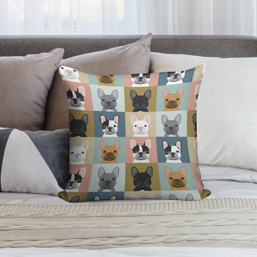 French Bulldog Portraits Pattern Dog Person Gift Love Animal Pet Puppy Frenchie Bulldog Valentines Soft Ultra-Soft Texture Throw Pillow