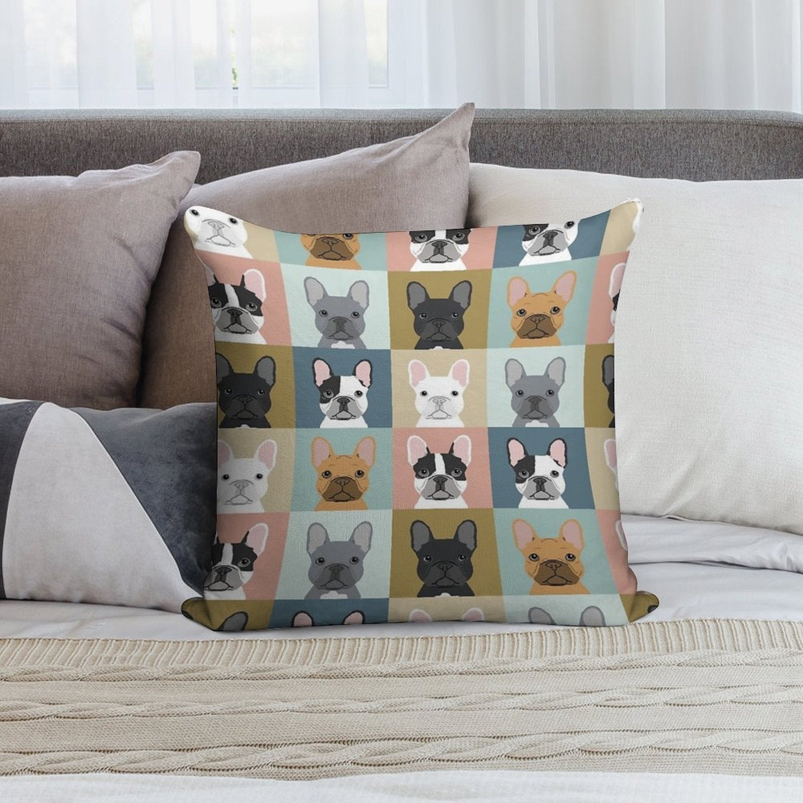 French Bulldog Portraits Pattern Dog Person Gift Love Animal Pet Puppy Frenchie Bulldog Valentines Soft Ultra-Soft Texture Throw Pillow