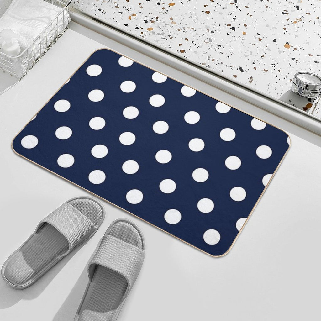 Navy Blue And White Large Polka Dot  Fade-Resistant Bath Mat