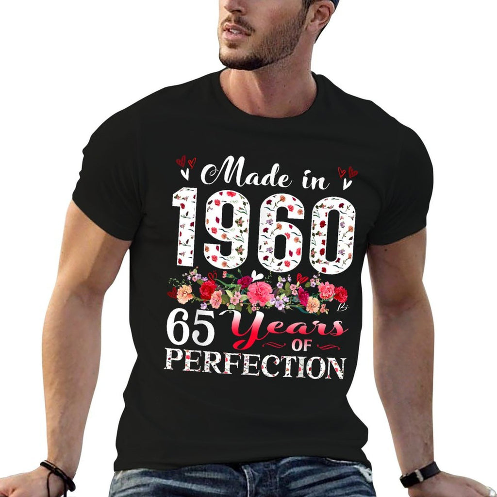 65 Year Old Floral Made In 1960 65th Birthday Women Apparel  Rolled Sleeves T-Shirt