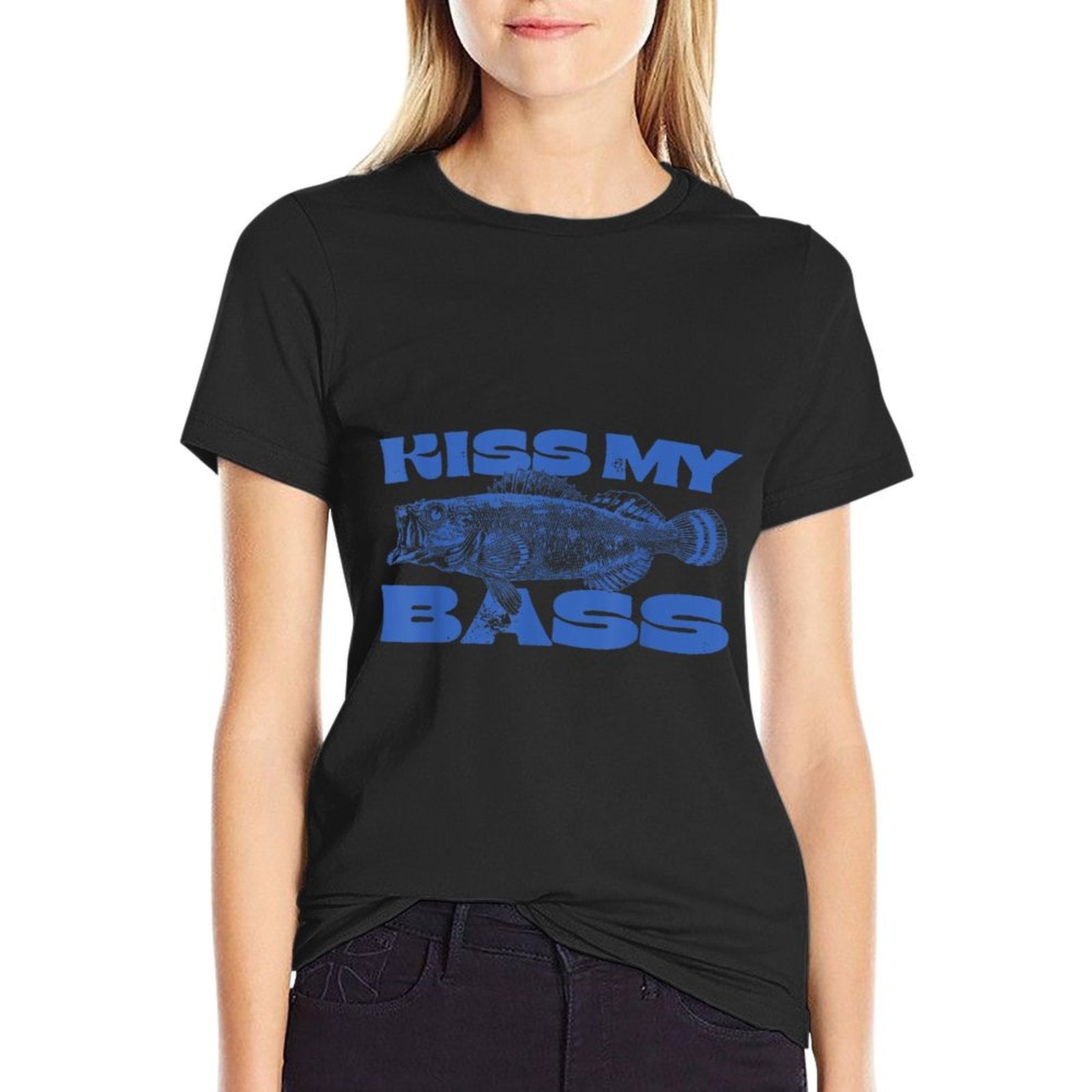 Funny Kiss My-Bass Fishing Lover Bass Fisher Womens Mens Comfortable T-Shirt