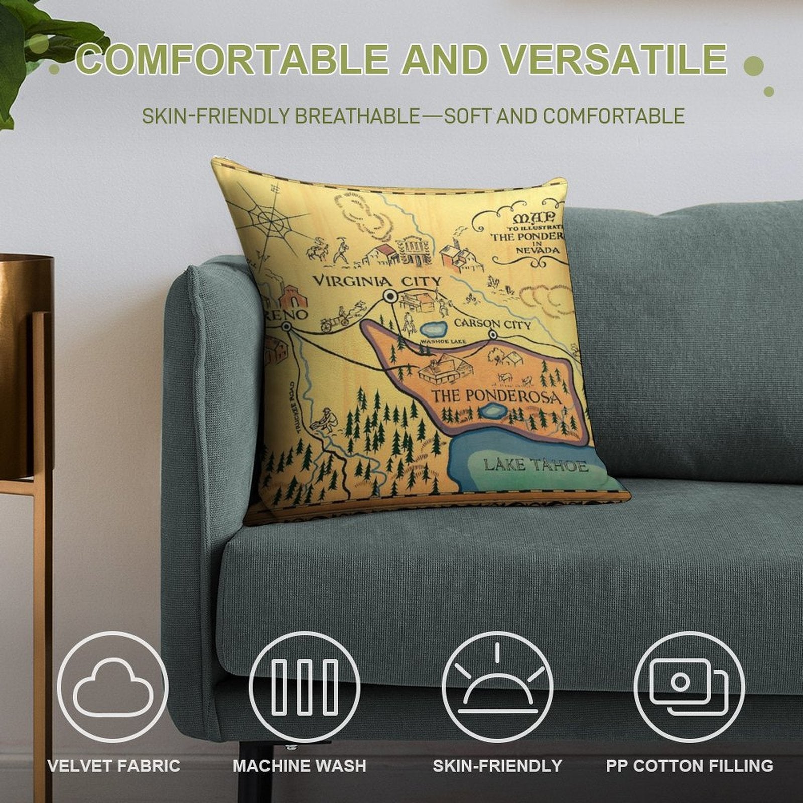Map of The Ponderosa from 'Bonanza' Soft High-Density Material Throw Pillow