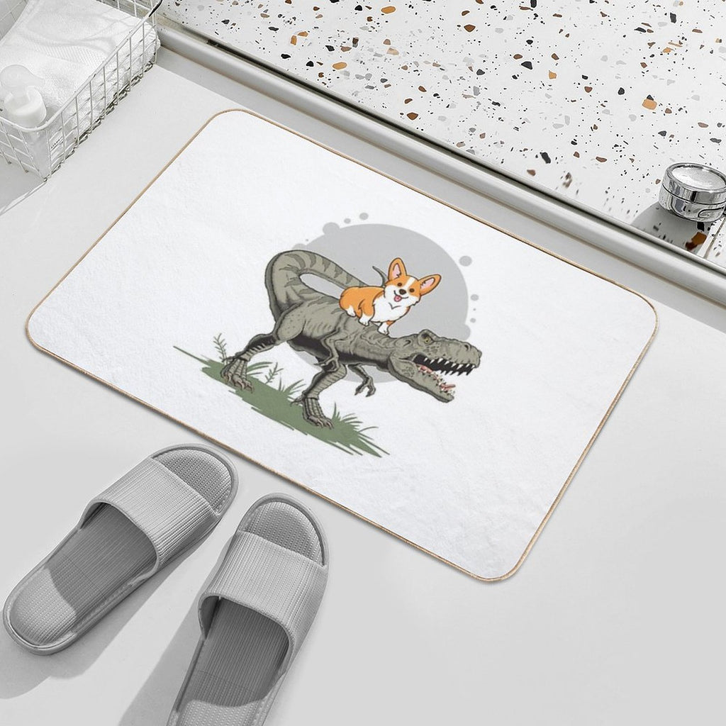 Corgi on Dinosaur  Fade-Resistant Bath Mat