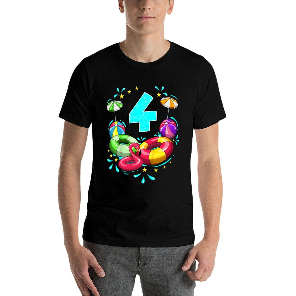 Kids 4th Birthday Pool Party 4 Years Old Beach Ball Summer  Slim-fit Cut T-Shirt