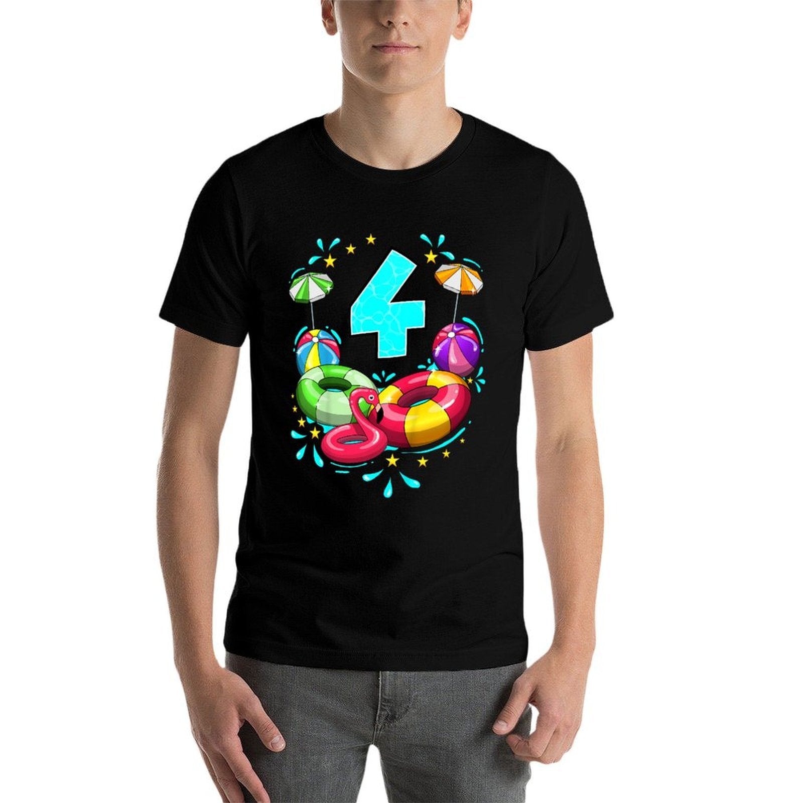 Kids 4th Birthday Pool Party 4 Years Old Beach Ball Summer  Slim-fit Cut T-Shirt