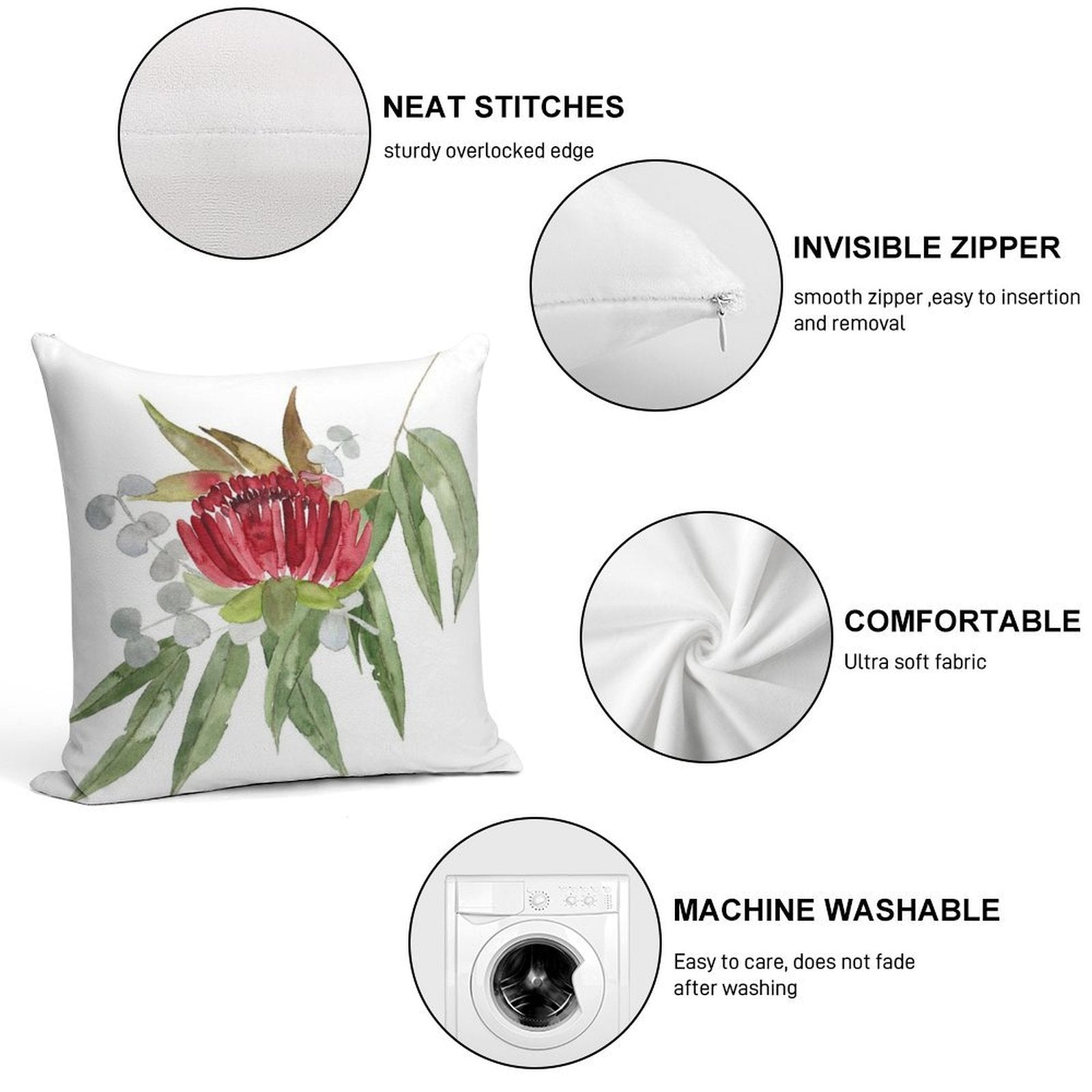 Australian Native Bush Watercolour Soft Easy Maintenance Throw Pillow