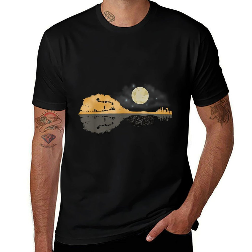 Mandolin Men Country Music Tshirt Moon Bluegrass  Ribbed Collar T-Shirt