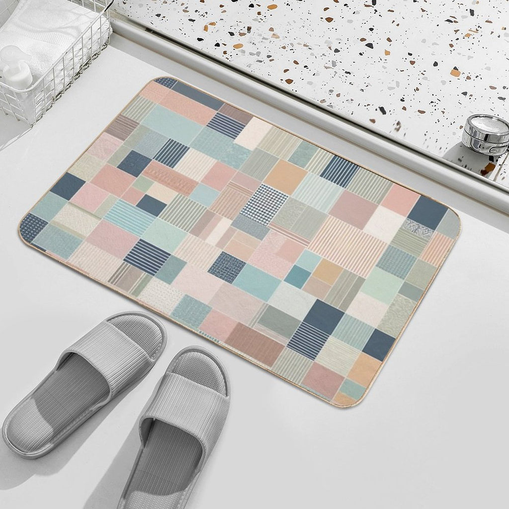 Block Cross Point Linier Pattern Lite Pastel Tone  Dirt-Trapping Bath Mat