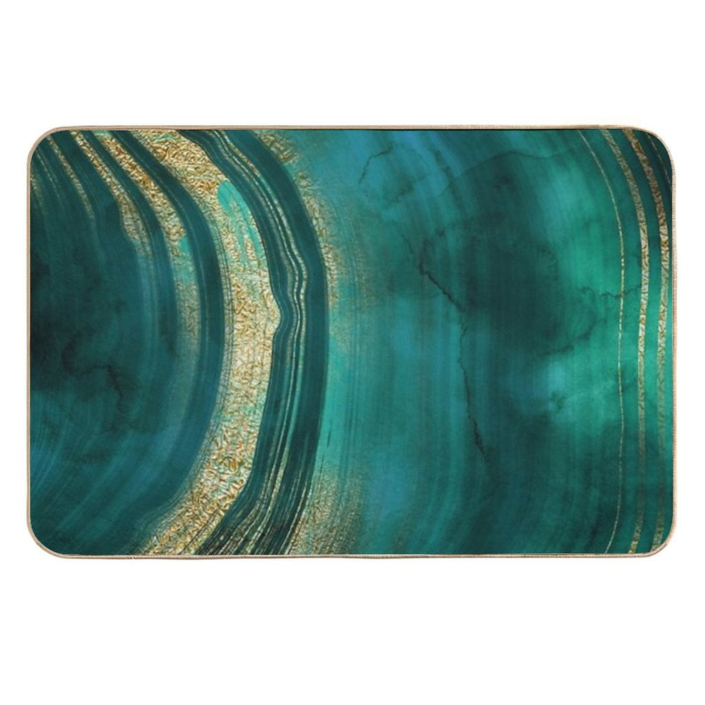 Gold Veined Green Luxury Faux Marble  Easy To Clean Bath Mat