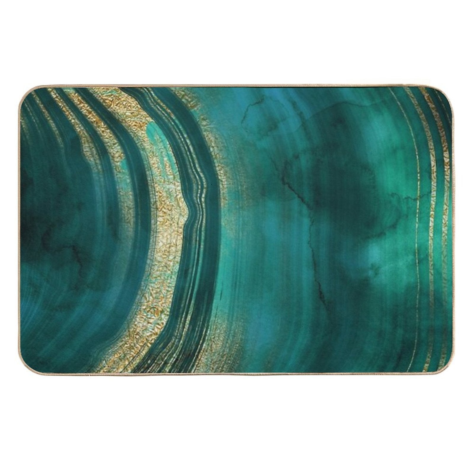 Gold Veined Green Luxury Faux Marble  Easy To Clean Bath Mat