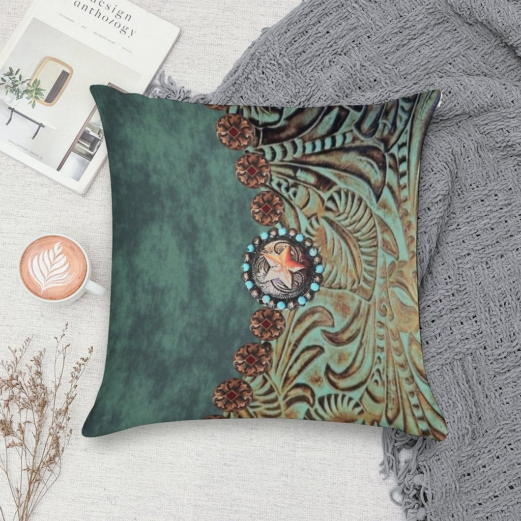 Rustic Cowboy Cowgirl Western Country Green Teal Soft Luxury Feel Throw Pillow