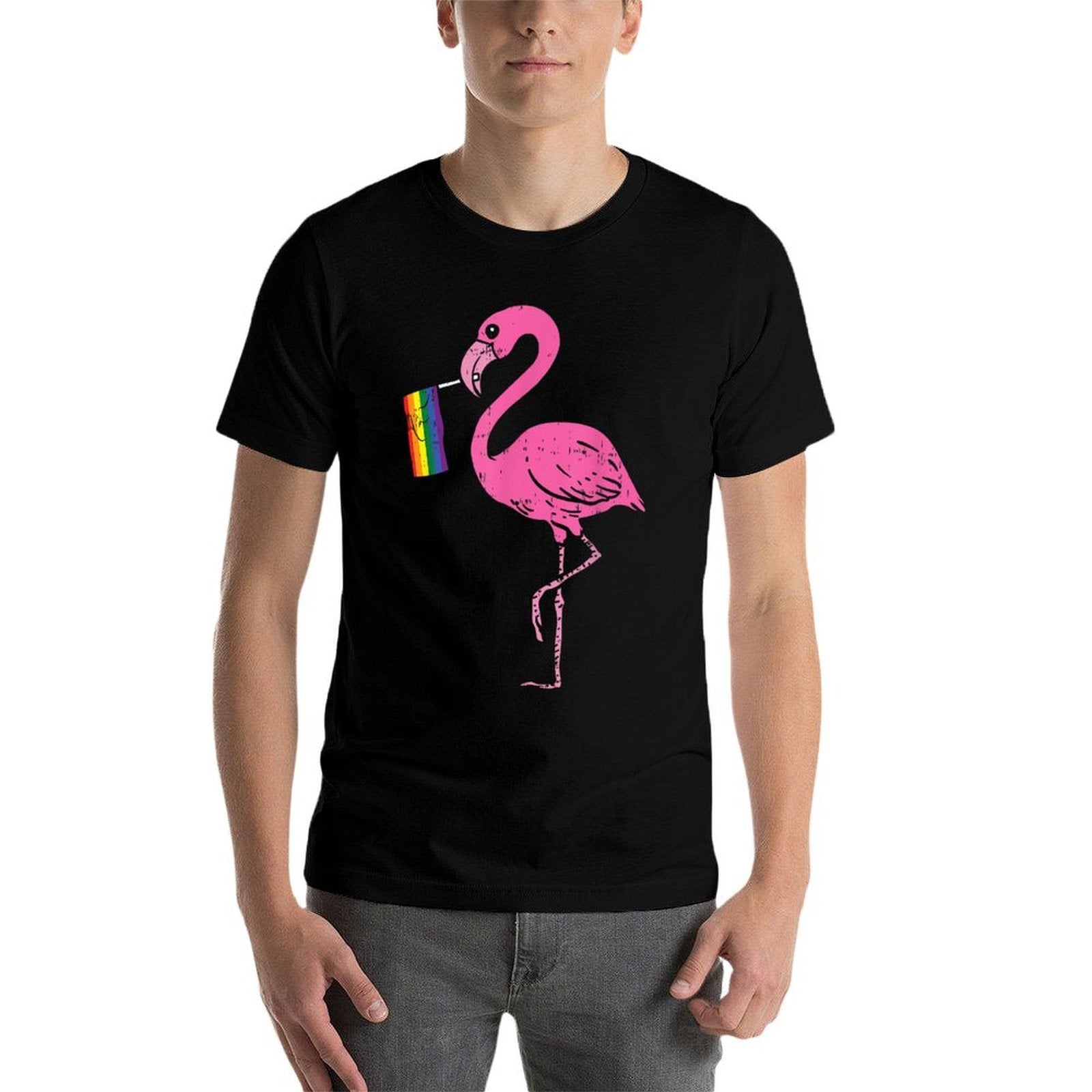 Flamingo Rainbow Cute Gay Pride LGBT Animal Lover Gift  Polyester Blend T-Shirt