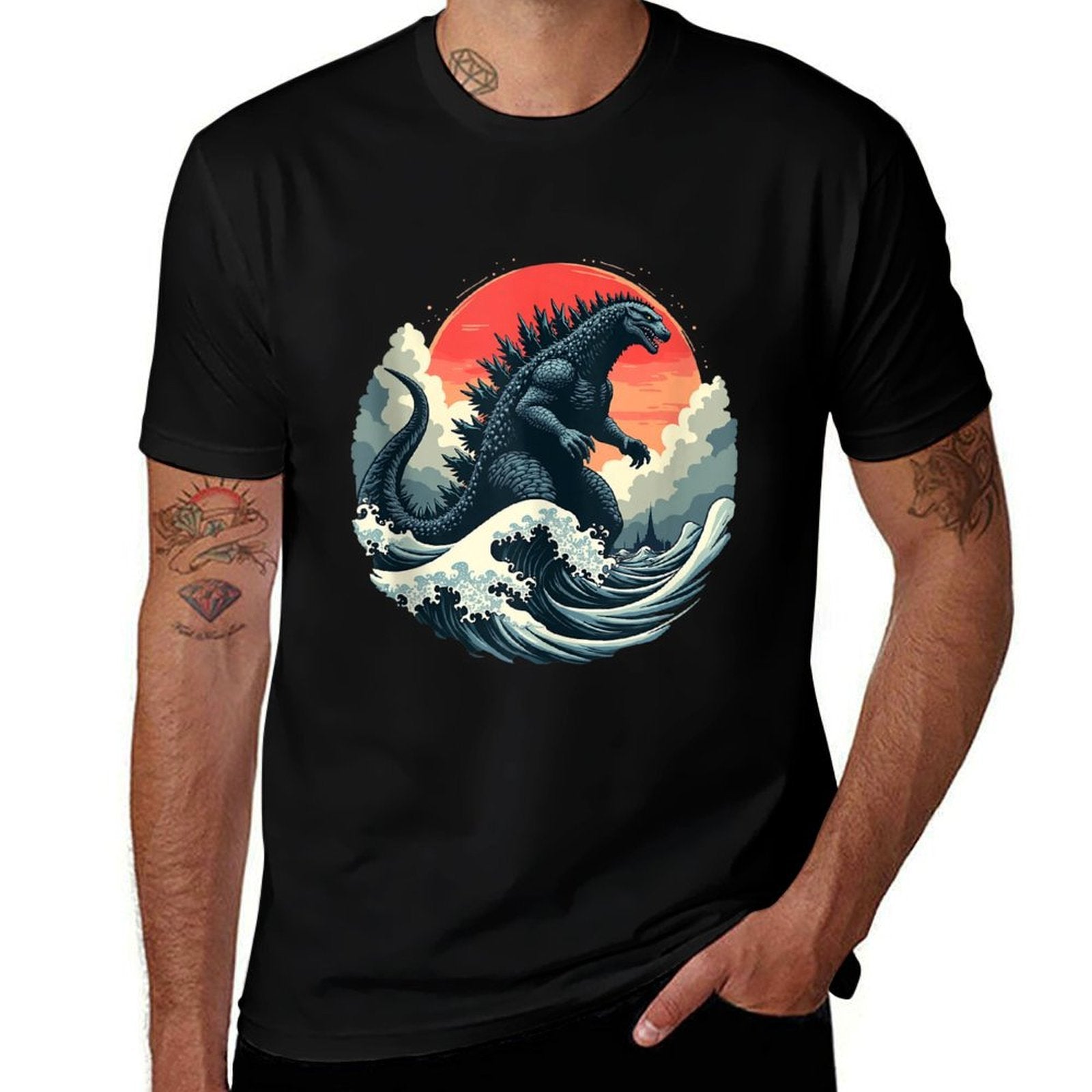 Vintage Japanese Kaiju Monster The Great Wave Off Kanagawa  Classic T-Shirt