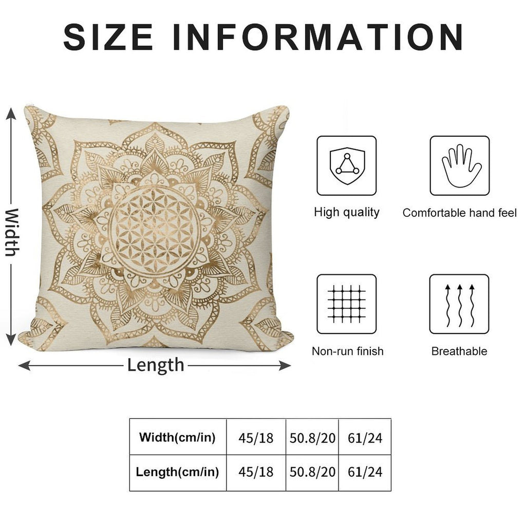 Flower of Life in Lotus - Pastel Golds And Canvas Soft Luxury Feel Throw Pillow