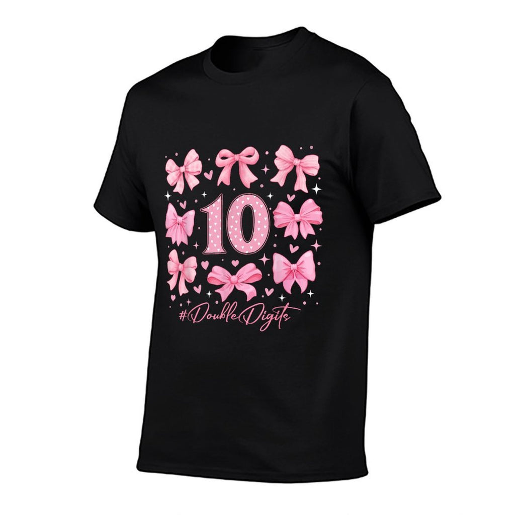 Double Digits Birthday Girl 10th Birthday Coquette Bow Pink  Tagless Design T-Shirt