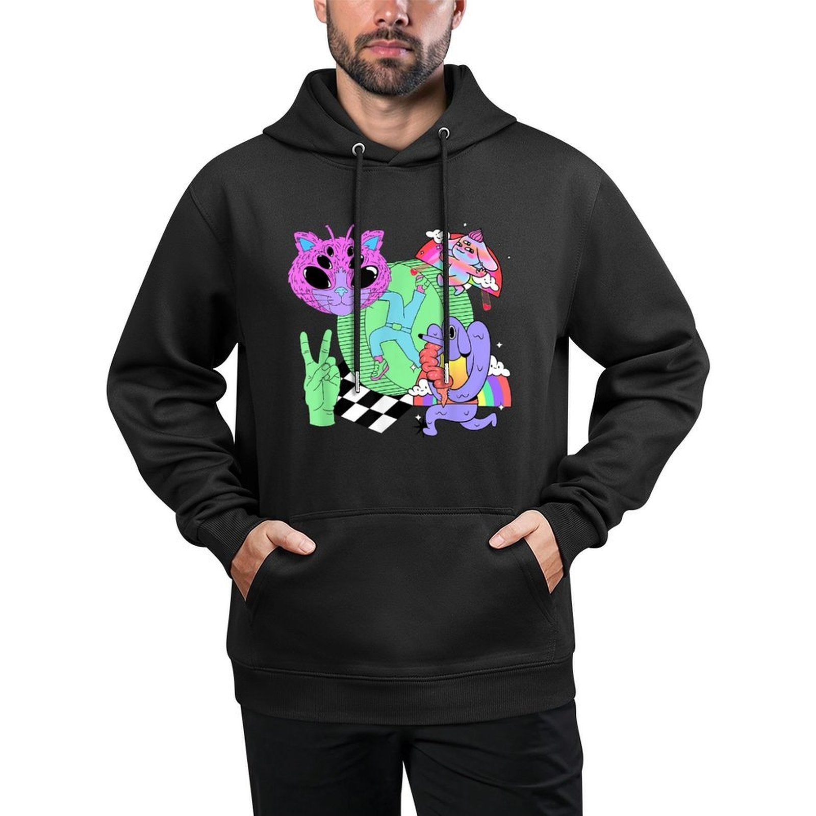 Weirdcore Aesthetic Bright Colorful Checker Print Trippy Unisex Design Hoodie