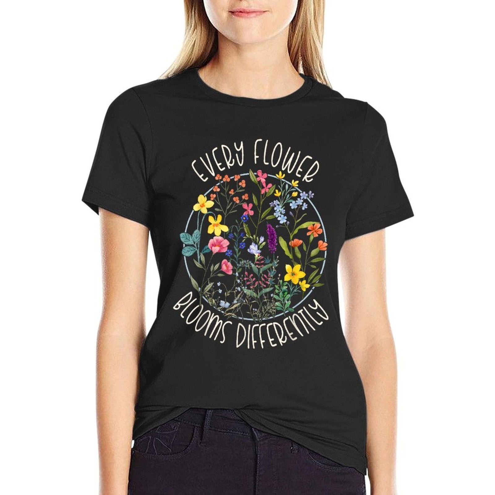 Every Flower Blooms Differently Flower Autism Women Girl  Versatile T-Shirt