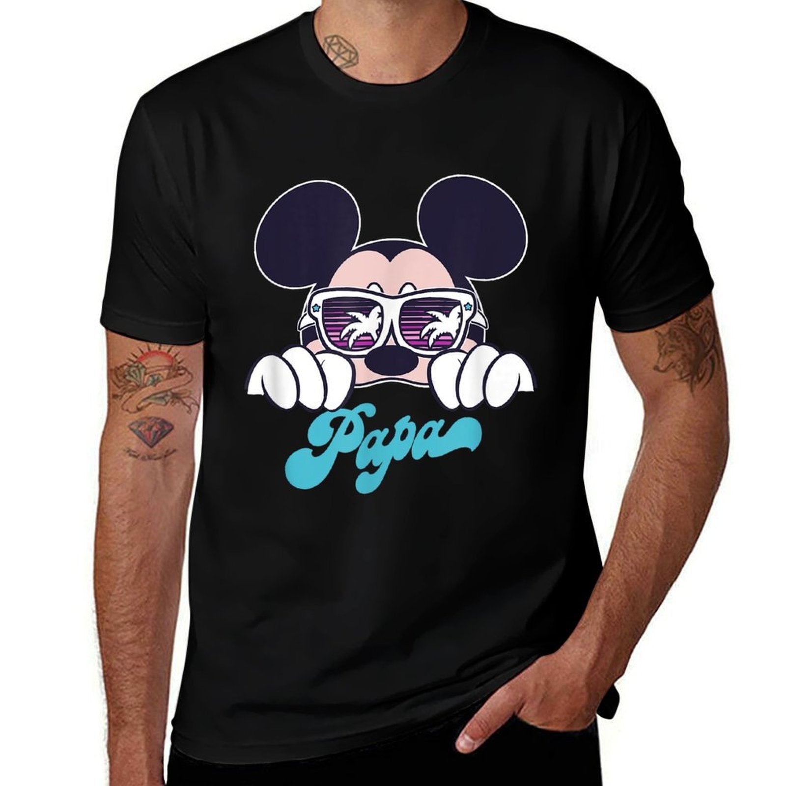Disney Mickey And Friends Cool Mickey Summer Vibes Papa Logo  Slim-fit Cut T-Shirt
