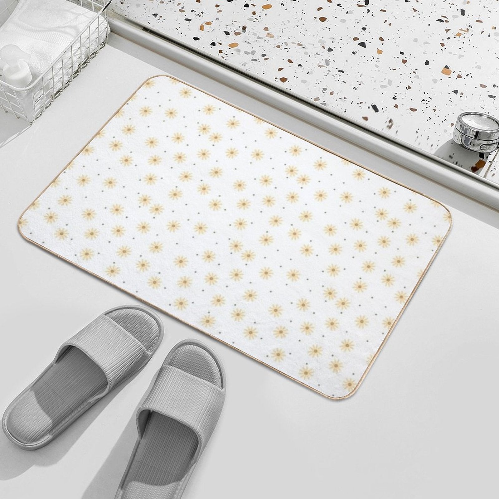 Dainty Yellow Daisies on White  Dirt-Trapping Bath Mat