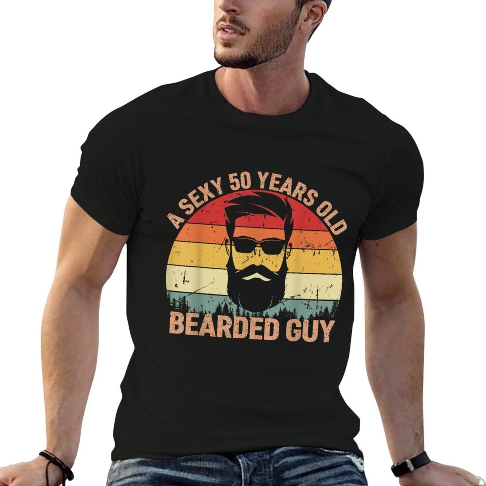 A Sexy 50 Years Old Bearded Guy Bearded Men 50th Birthday  Stretchy T-Shirt
