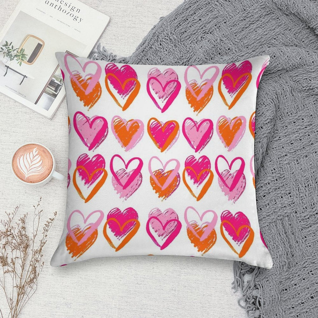 Pink And Orange Hearts Soft Fade-Resistant Throw Pillow