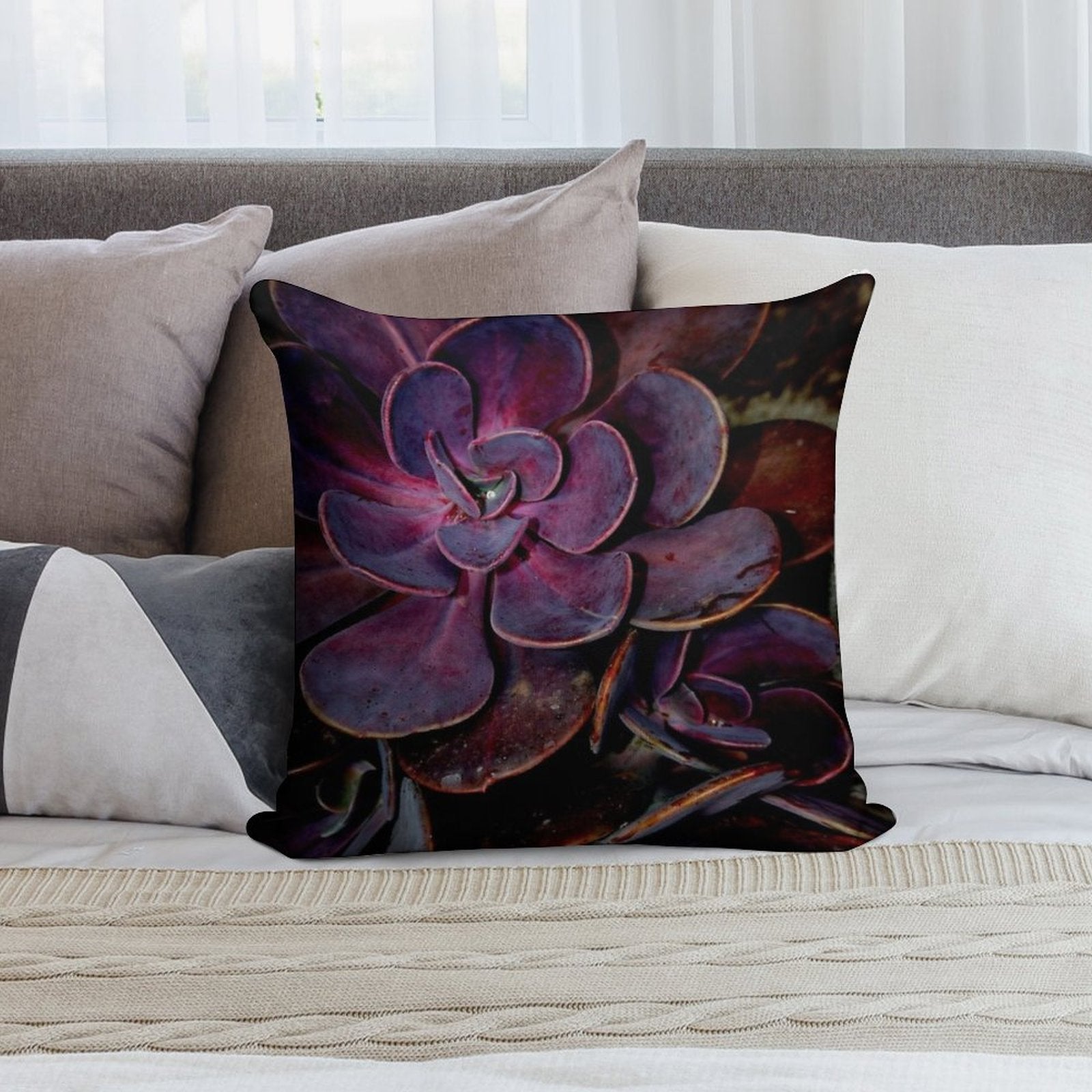 Velvet Aubergine Cactus Soft Multiple Sizes Throw Pillow