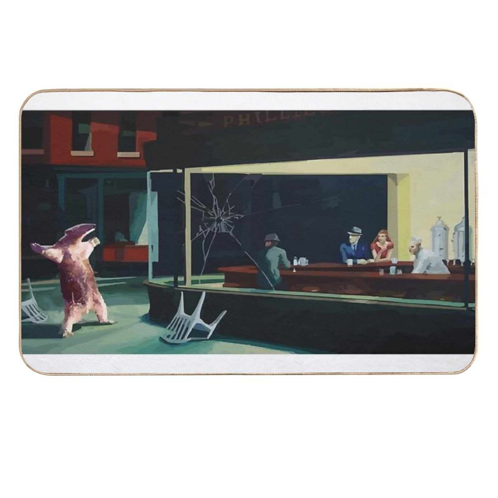 Banksy Nighthawks Anteater Edward Hopper  Easy To Clean Bath Mat