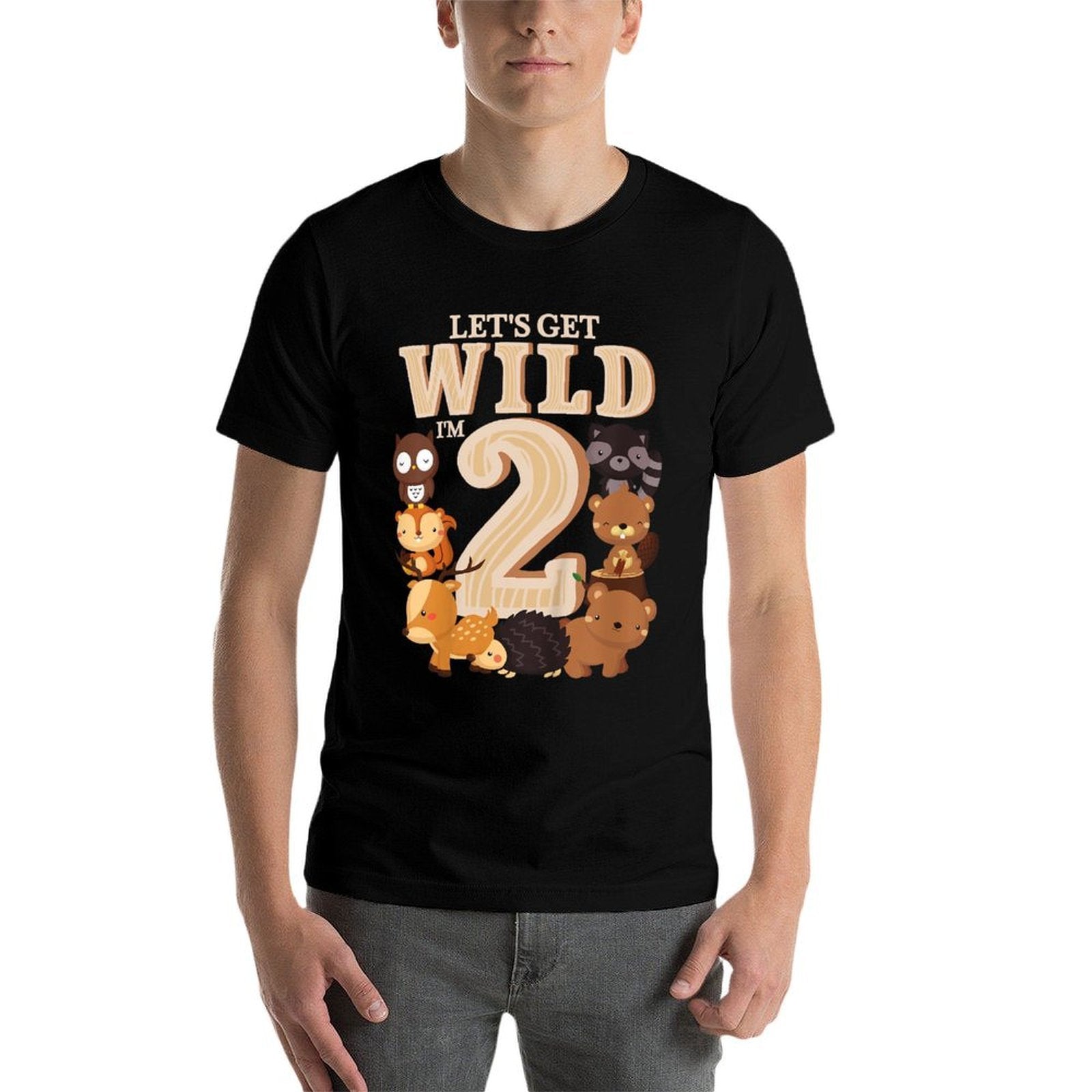 Kids 2 Year Old Woodland Animals Birthday Wild Forest 2nd Gift  Heathered Texture T-Shirt