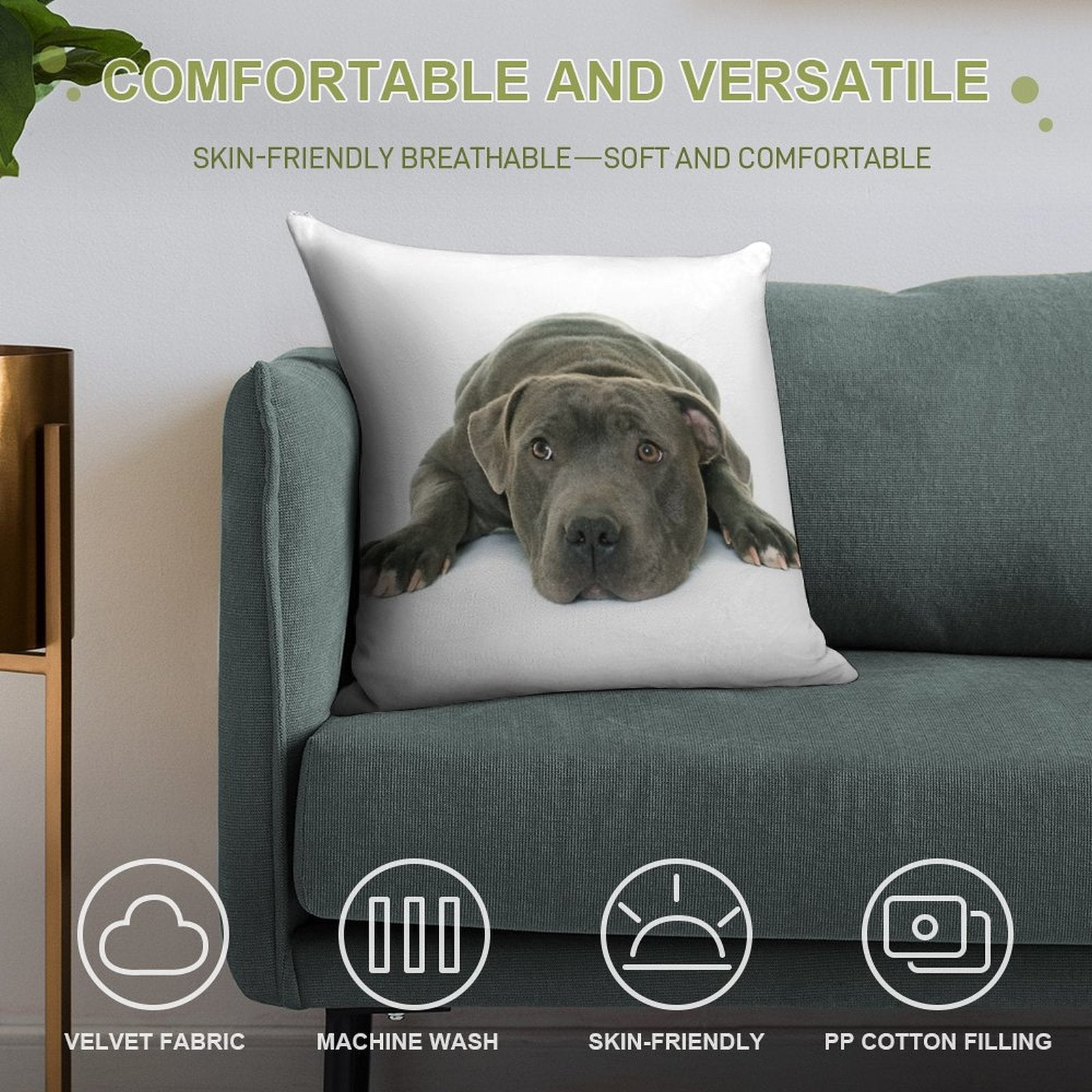 Blue Staffordshire Bull Terrier Super Cute Puppy Eyes Soft Reinforced Edging Throw Pillow