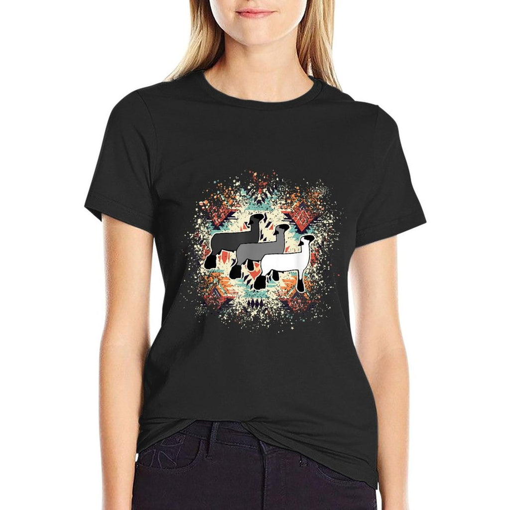Show Club Lamb with Western Aztec-Inspired Geometric Splash  High-quality Stitching T-Shirt