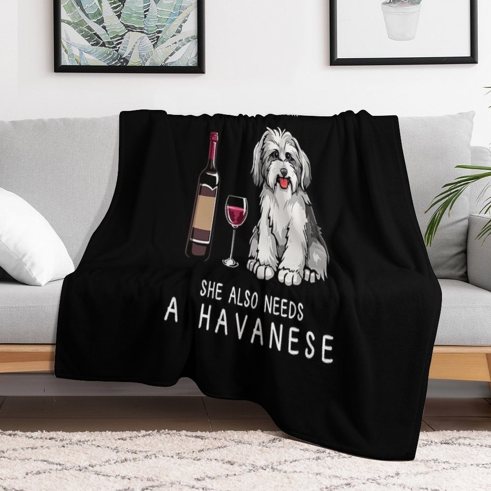 Havanese And Wine Funny Dog Gift-ready Throw Blanket