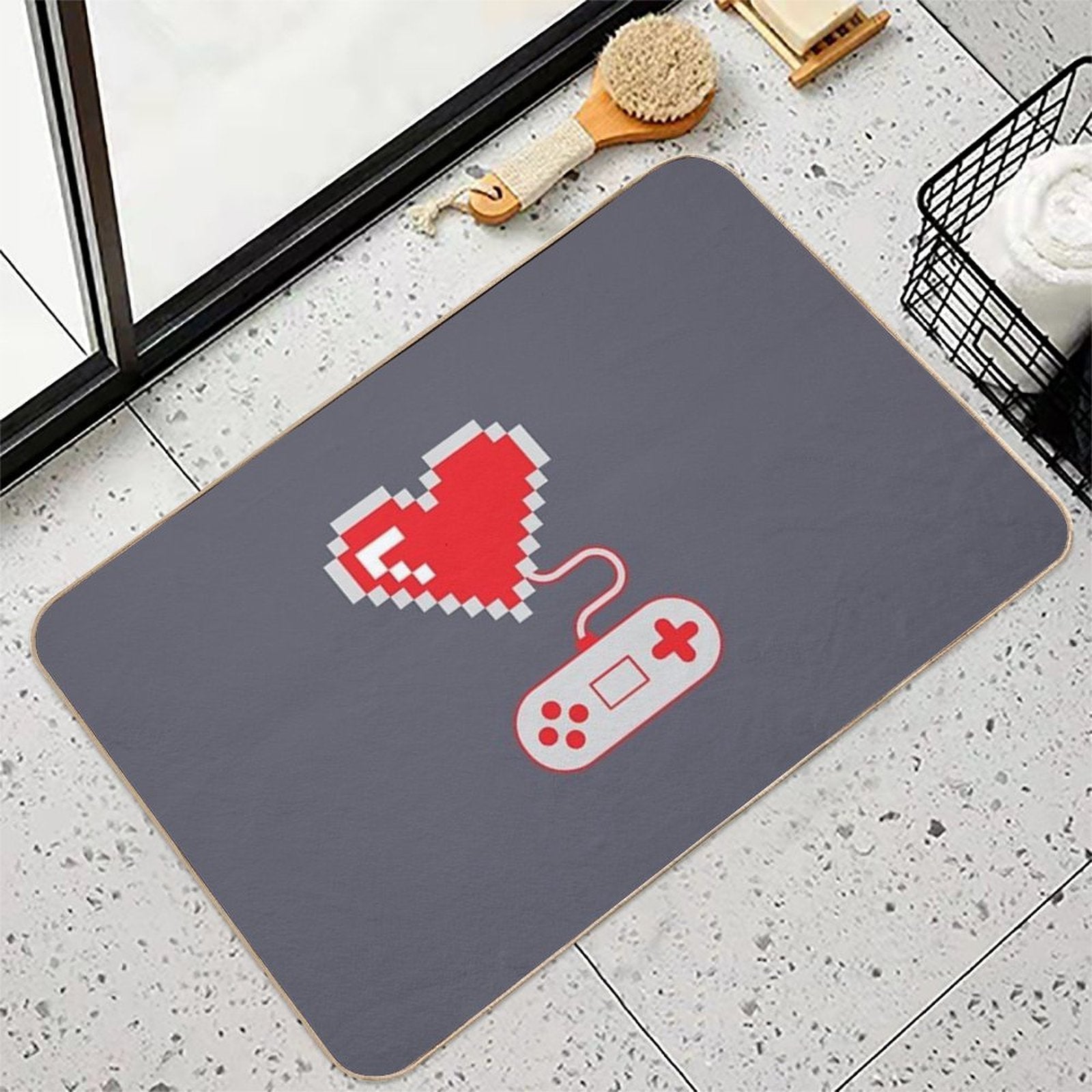 8 Bit Gamer Heart  Long-Lasting Bath Mat