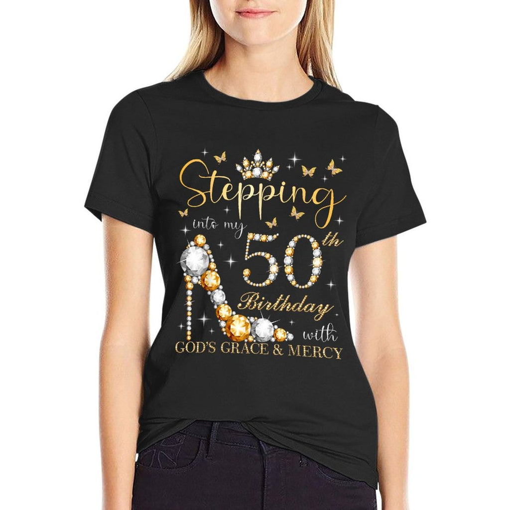 Stepping Into My 50th Birthday With God's Grace & Mercy  Oversized Silhouette T-Shirt