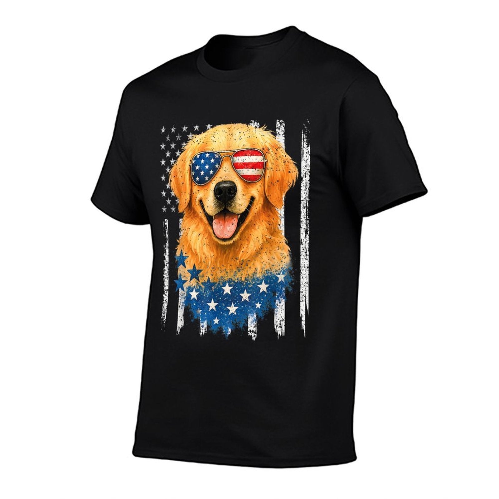 American Golden Retriever USA Retro 4th Of July  Polyester Blend T-Shirt